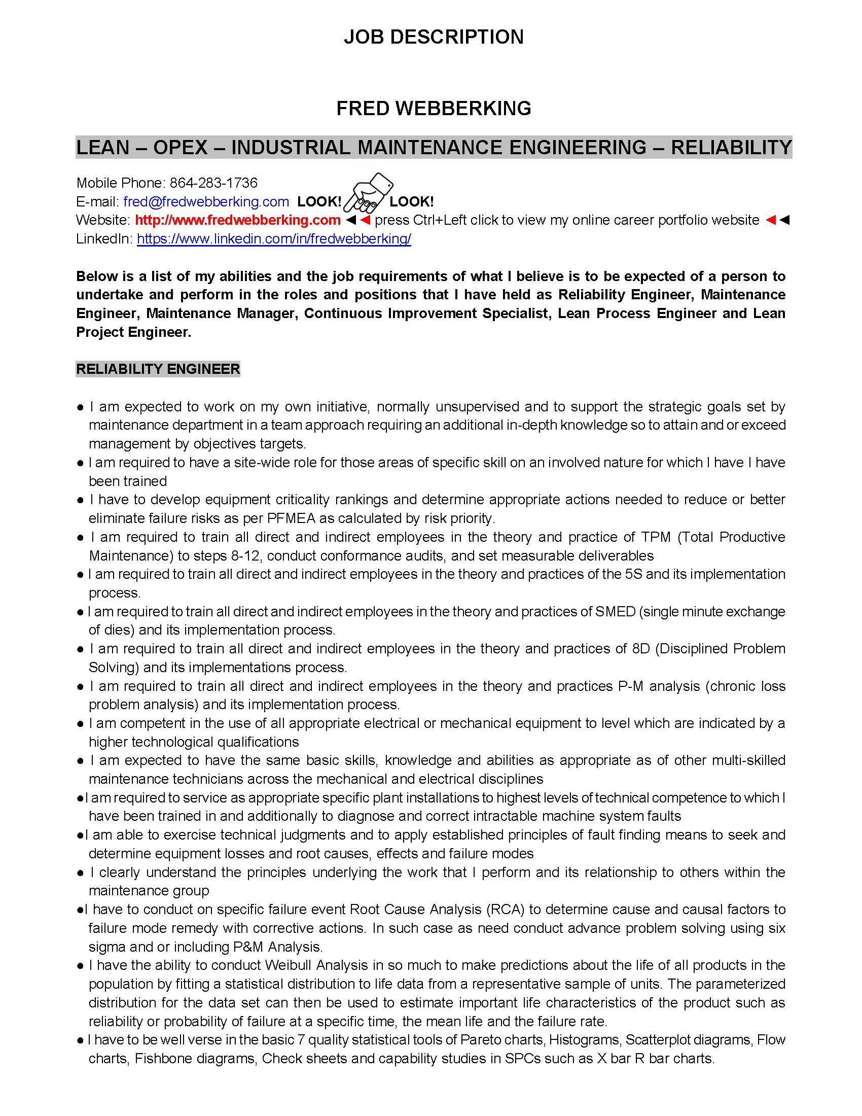 Fred Webberking_Job Description
