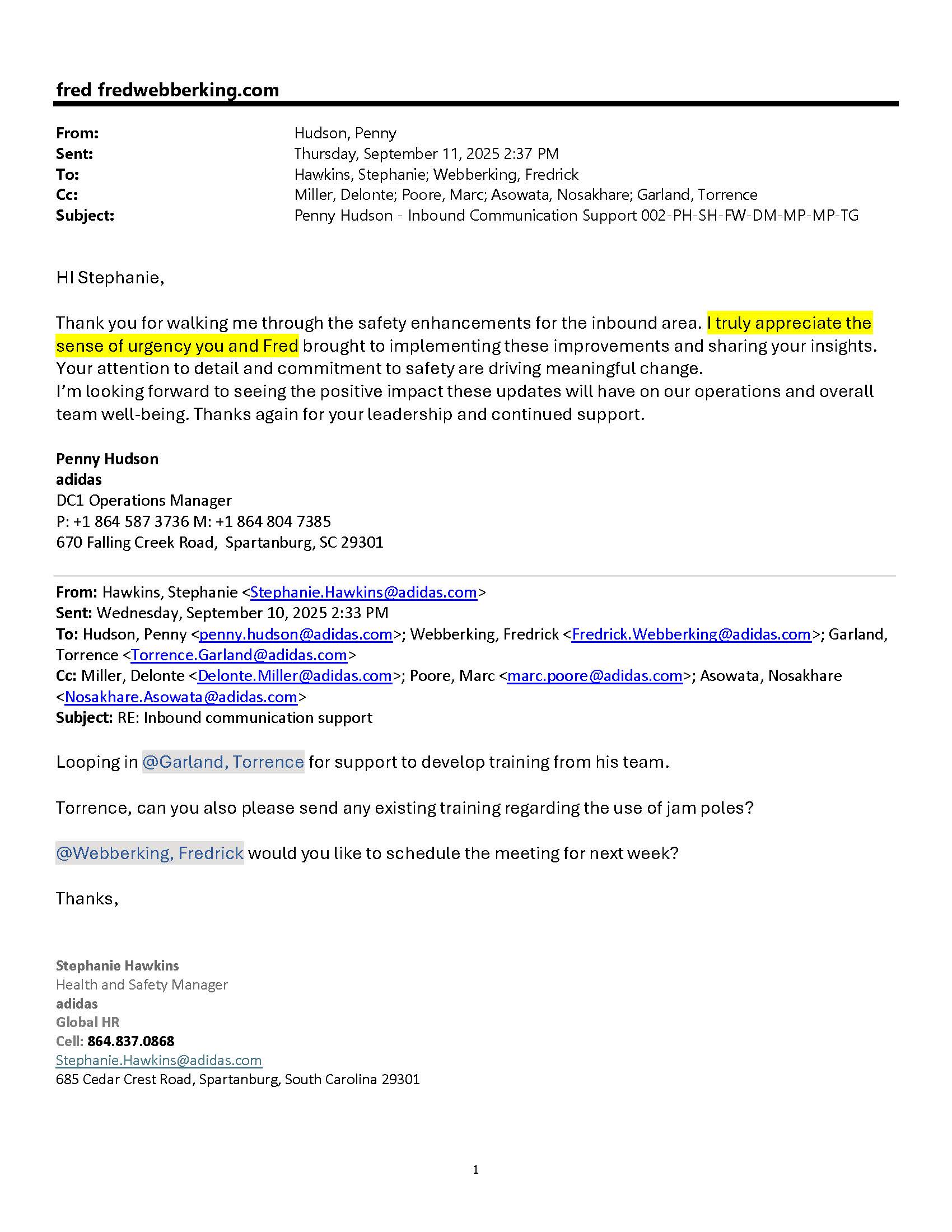 Reference Letter - Adidas - Penny Hudson