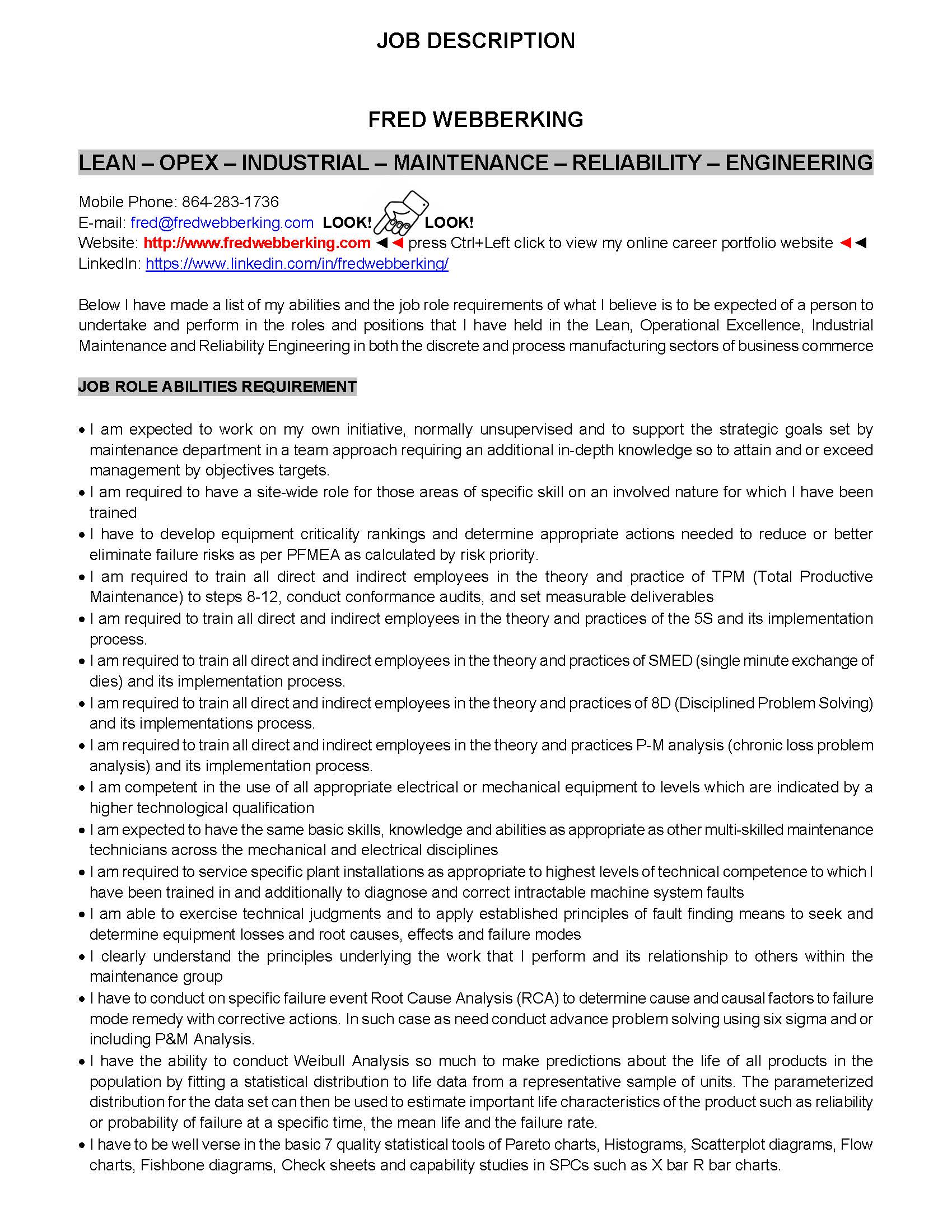 Fred Webberking_Job Description