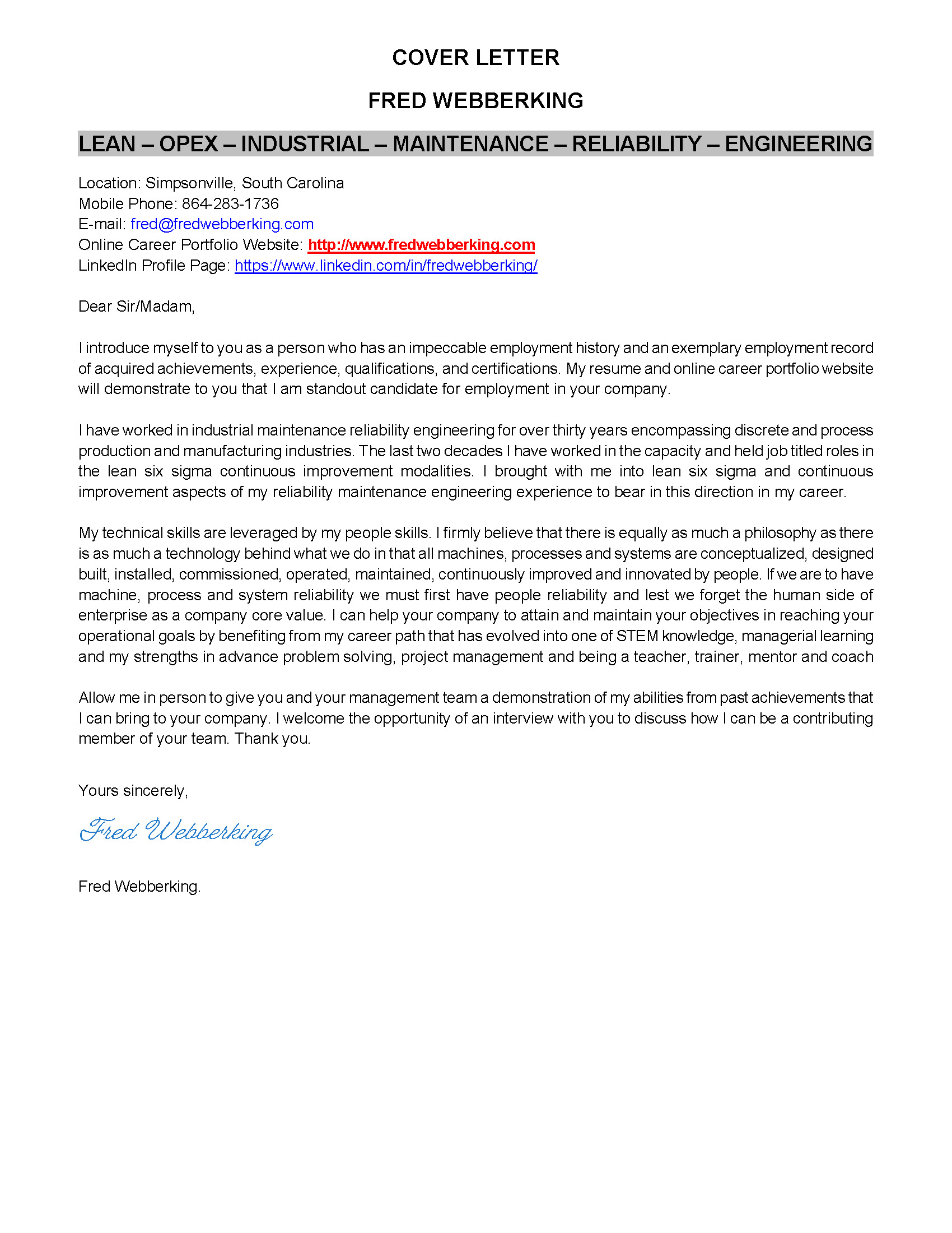 Fred Webberking_Cover Letter