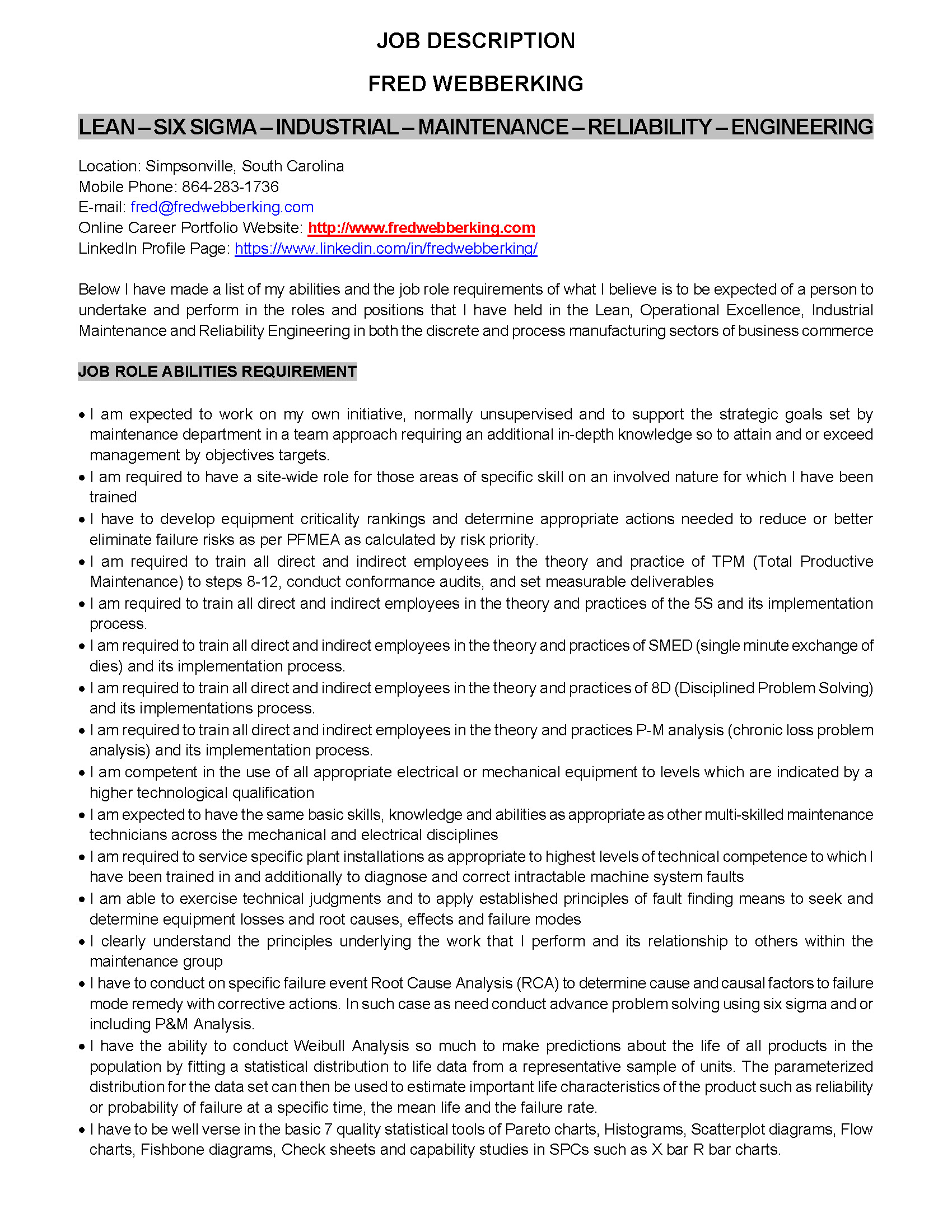 Fred Webberking_Job Description